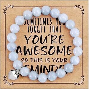 Beaded Bracelets For Women, Inspirational Natural Gemstone Blue Heart Bracelets
